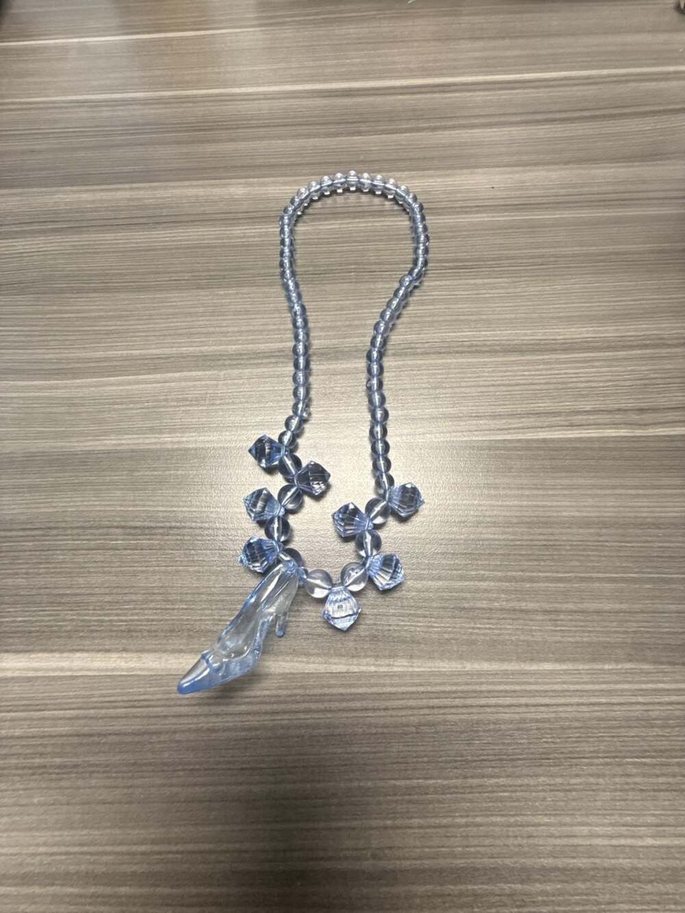 Girls Cinderella Glass Slipper Blue Bead Statement Necklace for Dress-Up